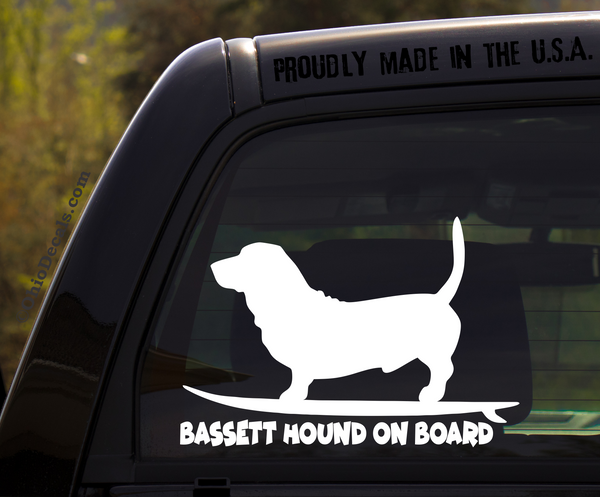 Bassett Hound on Board - Funny Dog Breed Decal Sticker for car or Truck Window