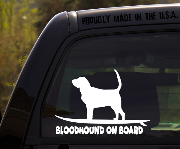 Bloodhound on Board - Funny Dog Breed Decal Sticker for car or Truck Window