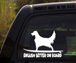 English Setter on Board - Funny Dog Breed Decal Sticker for car or Truck Window