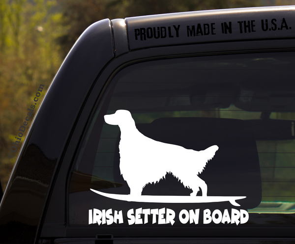 Irish Setter on Board - Funny Dog Breed Decal Sticker for car or Truck Window