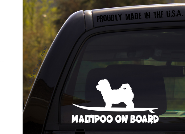 Maltipoo on Board - Funny Dog Breed Decal Sticker for car or Truck Window