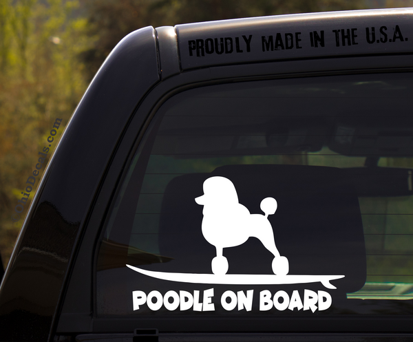 Poodle on Board - Funny Dog Breed Decal Sticker for car or Truck Window