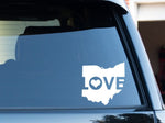 Ohio LOVE - State of Ohio outline with heart buckeyes home sticker / decal