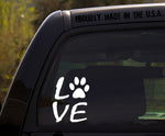 Love Decal with Dog Paw Print - Vinyl Decal / Sticker for Car or Truck Window