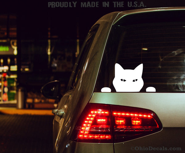 Cat Peeking Decal / Cat face and paws sticker for car or truck