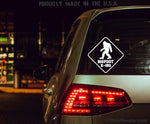 Bigfoot Crossing Decal/Funny Sasquatch X-ing Sticker