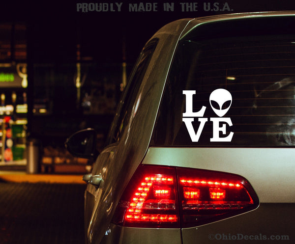 Alien Love Decal Sticker for Car Window or Bumper / Funny UFO Decal